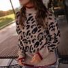 Womens Winter Leopard Print Half Turtleneck Knit Sweater Loose Fit Long Sleeve Casual Pullover