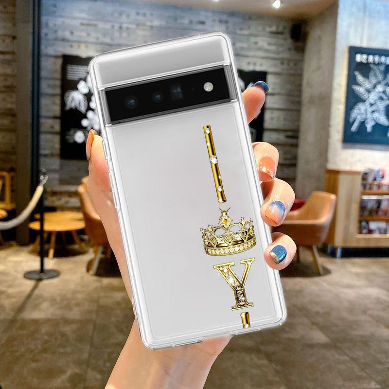 For Google Pixel 10 Pro 10A Phone Case Pixel 9 Pro XL Pixel 8 Pro 9A 8A 7A 7 6A 6 Pro Soft TPU Cover Diamond Crown Letter