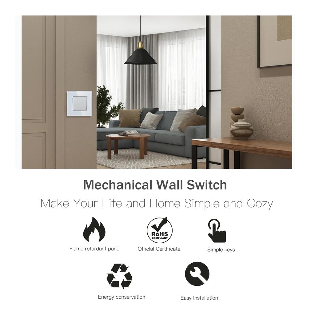 BSEED 1/2/3-fach Wandschalter 2-Wege Treppenlichtschalter Plus Typ-C USB-Steckdose EU-Standard Glaspanel