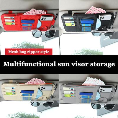 Multi-Pocket Car Sun Visor Organizer Auto Interior Accessories Document Storage Pouch Pen Holder Multifunctional Glasses Clip