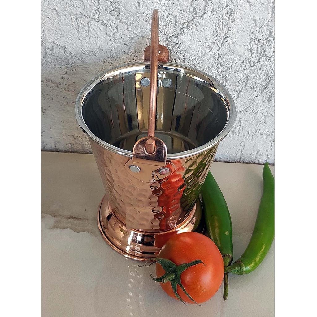Steel Copper Hammered Design Bucket, Serveware & Tableware for Home, Hotel & Restaurants, Volume-400 ML, Set of 4