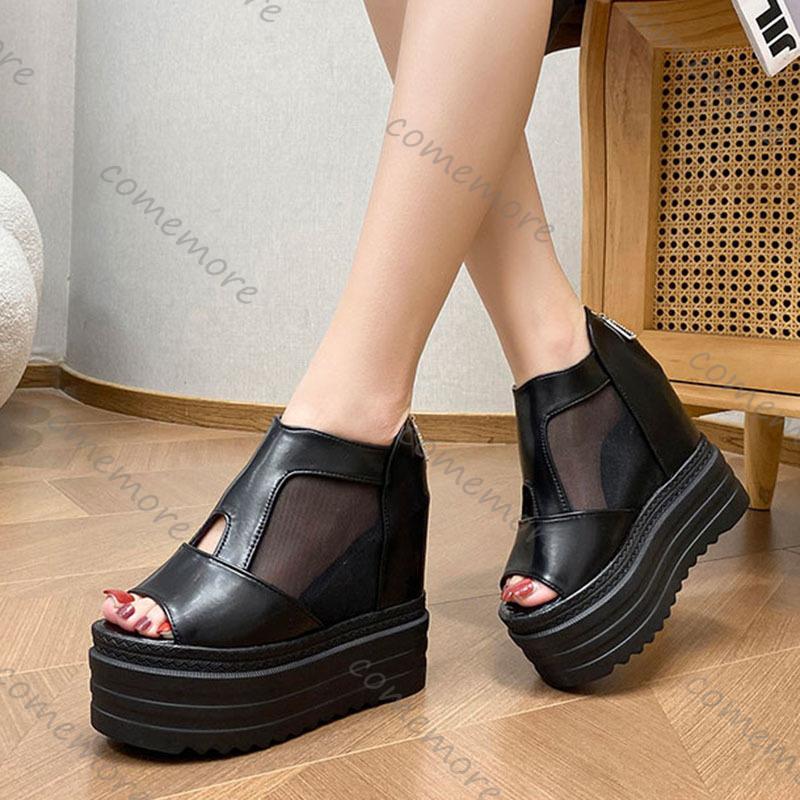 Fashion Comemore New Peep Toe High Heels Gladiator Sandals Women Platform Shoes Summer Fashion Lace Breathable Wedges Sandal Single Shoe