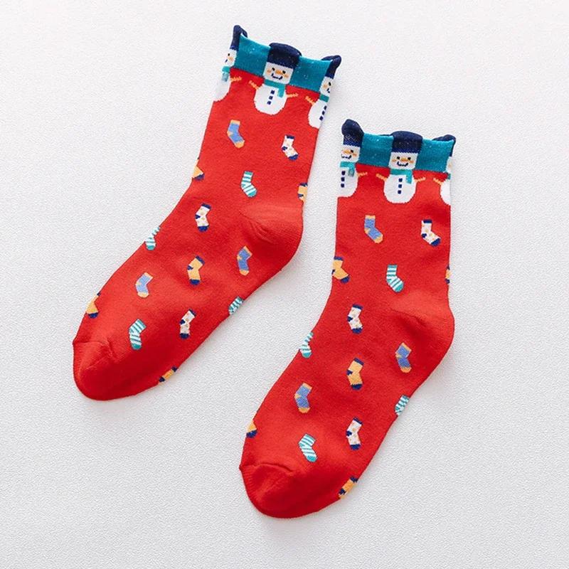 Cute Christmas Socks Funny Snowman Penguin Santa Happy Elk Printed Thicken Middle Tube Sox for Girls Boys Cozy Warm Gifts