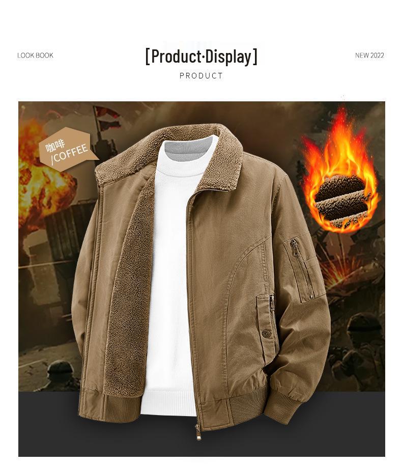 Men's Thickened Pure Cotton Jacket with Fleece Lining - Jeep Style Lamb Wool Winter Coat