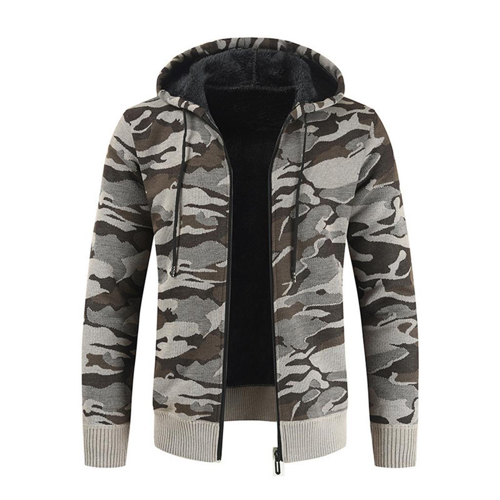 Men's Plush And Thick Camouflage Sweater Men's Clothing Jacket Hooded Cardigan