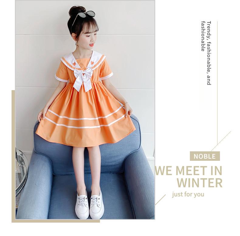 Girls' Summer Navy Collar Princess Dress – Korean Style for Medium and Large Children