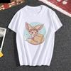 Kawaii Fox Print Ladies Tshirt Ladies Casual Basis Ocollar White T Shirt Short Sleeve Ladies Tshirt Cute Animal Graphics Tops