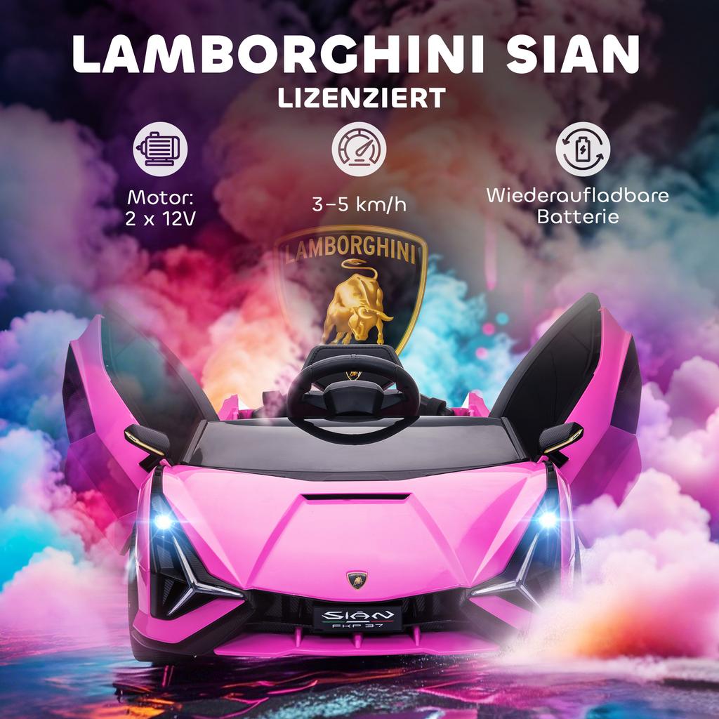 Auto Elettrica per Bambini, Lamborghini, 3-5 km/h, Telecomando, per 3-5 Anni, Rosa