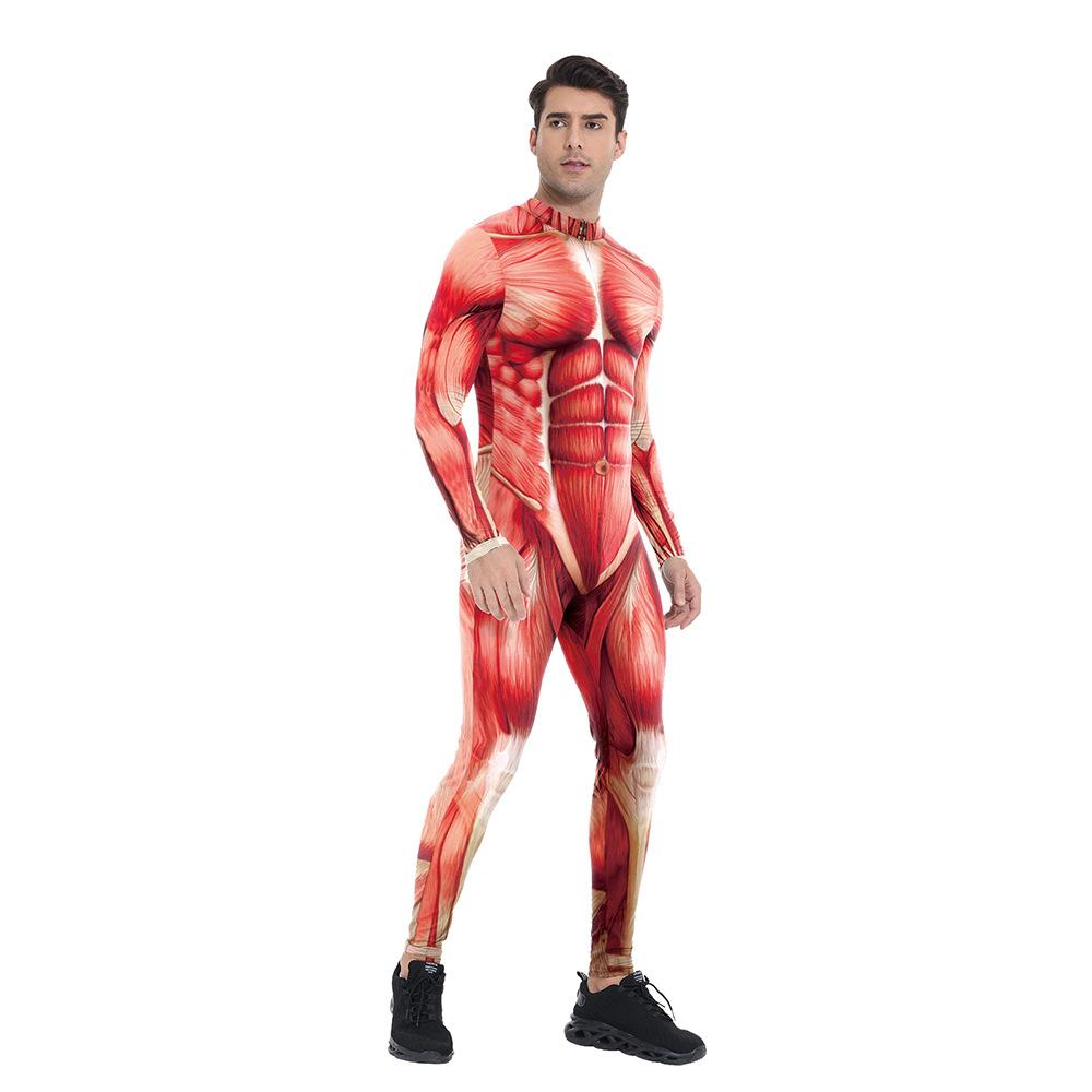 Men Muscle Tights Onesie Human Body Digital Printing Halloween Cosplay Costumes Jumpsuit for Adults Party Role Play Outfit