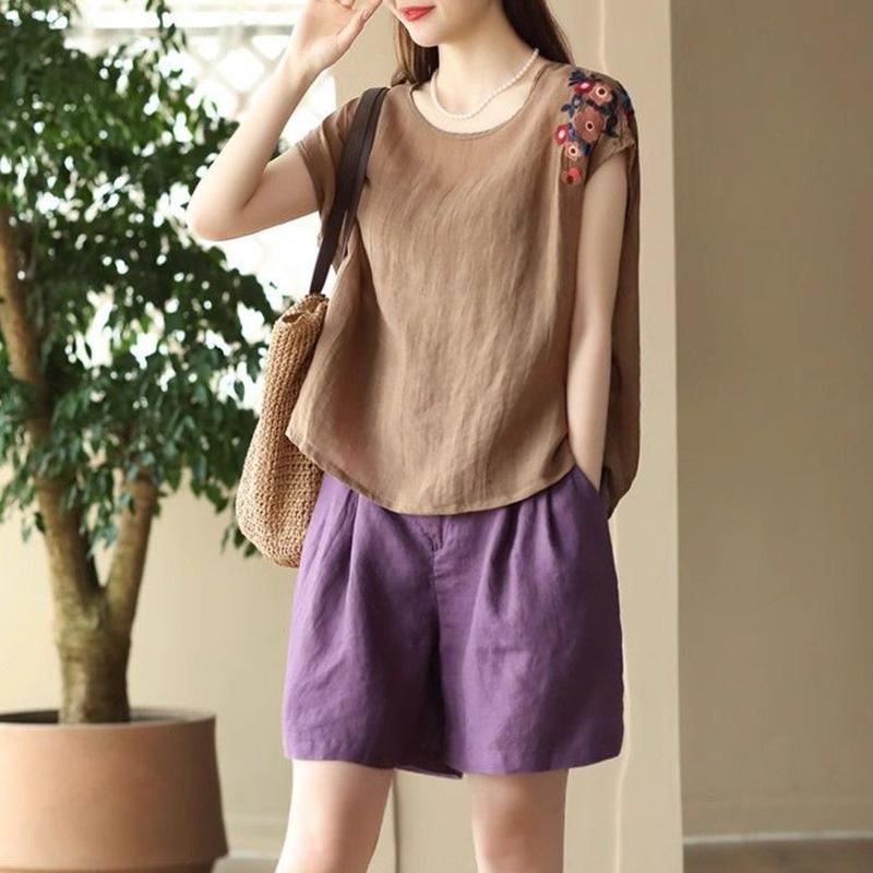 Tops Women Cotton Summer Large Size T-shirt Loose Printed Casual Linen Sleeveless Top Pullover T-shirt Top