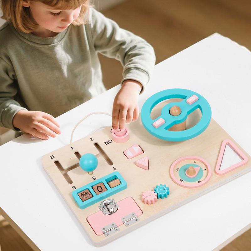 Wooden Busy Board Car Steering Wheel Toy For Early Childhood Learning And Developing Fine Motor Skills