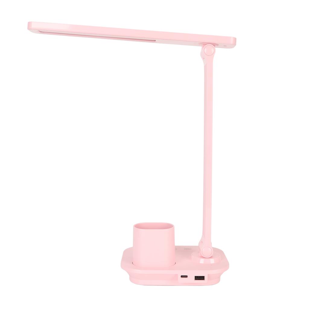 LED Desk Lamp 3 Colors Stepless Dimming Touch Control Eye Protection LED Reading Light with USB Output Pink