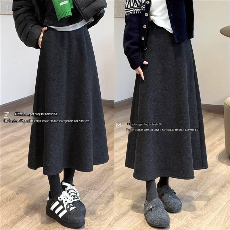 Elegant Minimalist High-Waisted Wool Umbrella Skirt - Flattering Warm Winter Midi, Available In Two Lengths