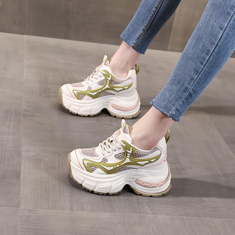 

9CM Women Spring Summer Air Mesh Microfiber Chunky Sneakers Sandals Platform Wedge Slides Shoes Mules Shoes Women Breathable 39 жёлтый