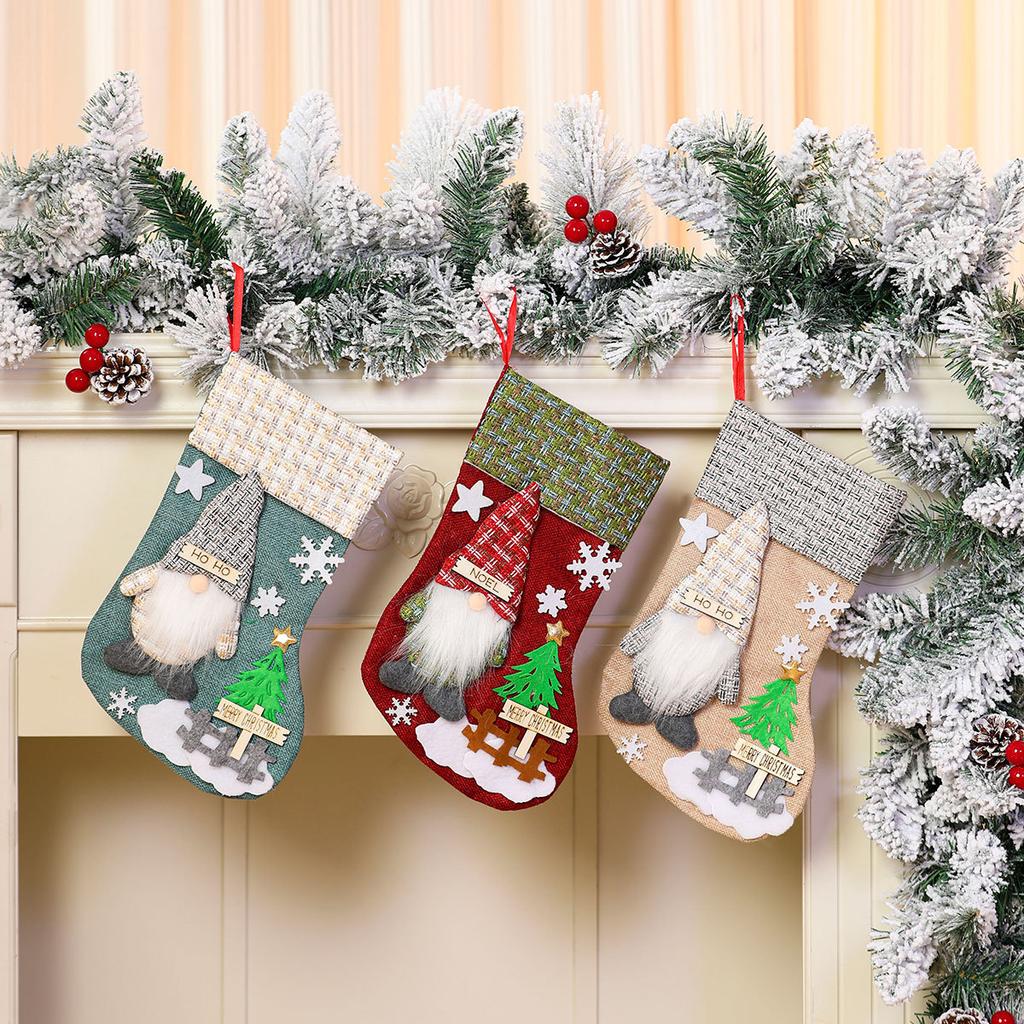 Christmas Stockings Large Capacity Christmas Ornament Sock Faceless Old Man Doll Three-dimensional Christmas Linen Socks