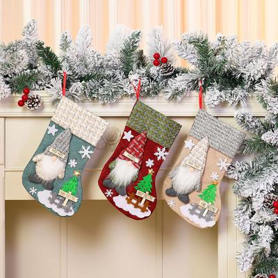 Christmas Stockings Large Capacity Christmas Ornament Sock Faceless Old Man Doll Three-dimensional Christmas Linen Socks