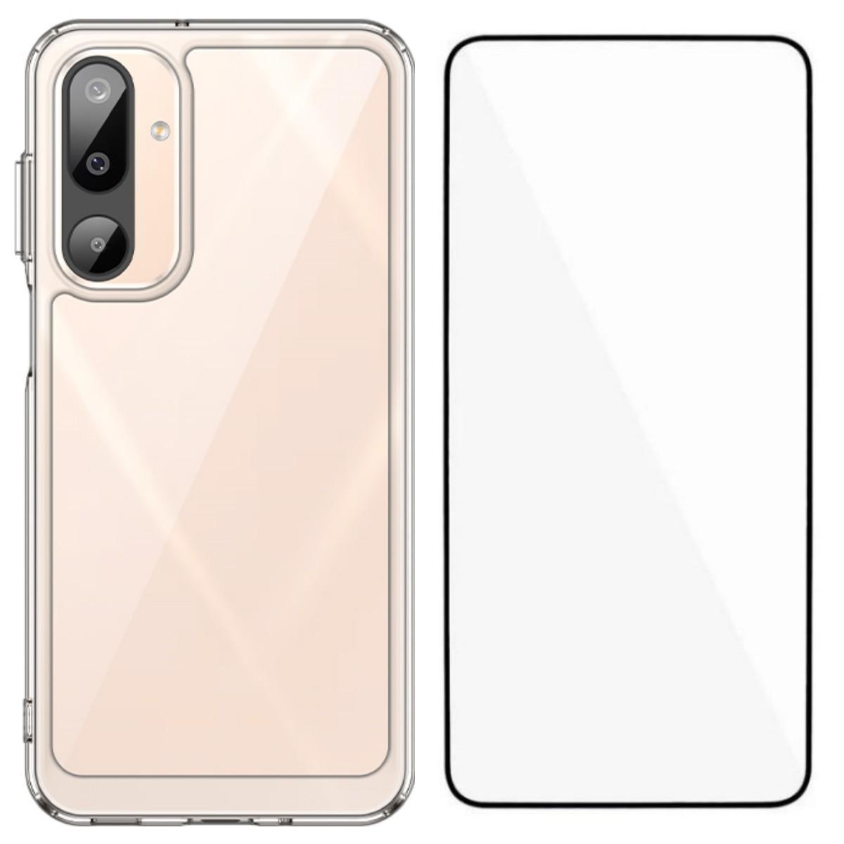 

For Samsung Galaxy M16 5G Case WANLONFENG MF Series TPU Acrylic Clear Phone Cover with Tempered Glass Film Transparent