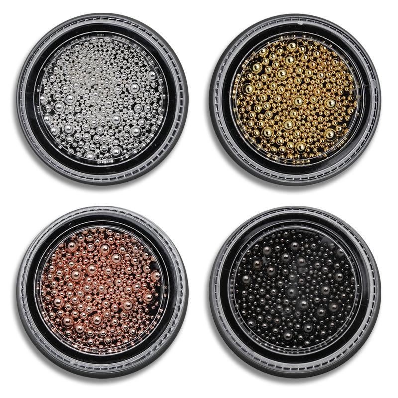 Nail Art Steel Beads Ornament Set: Gold, Silver, Rose Gold, Gunmetal & Black Caviar Beads