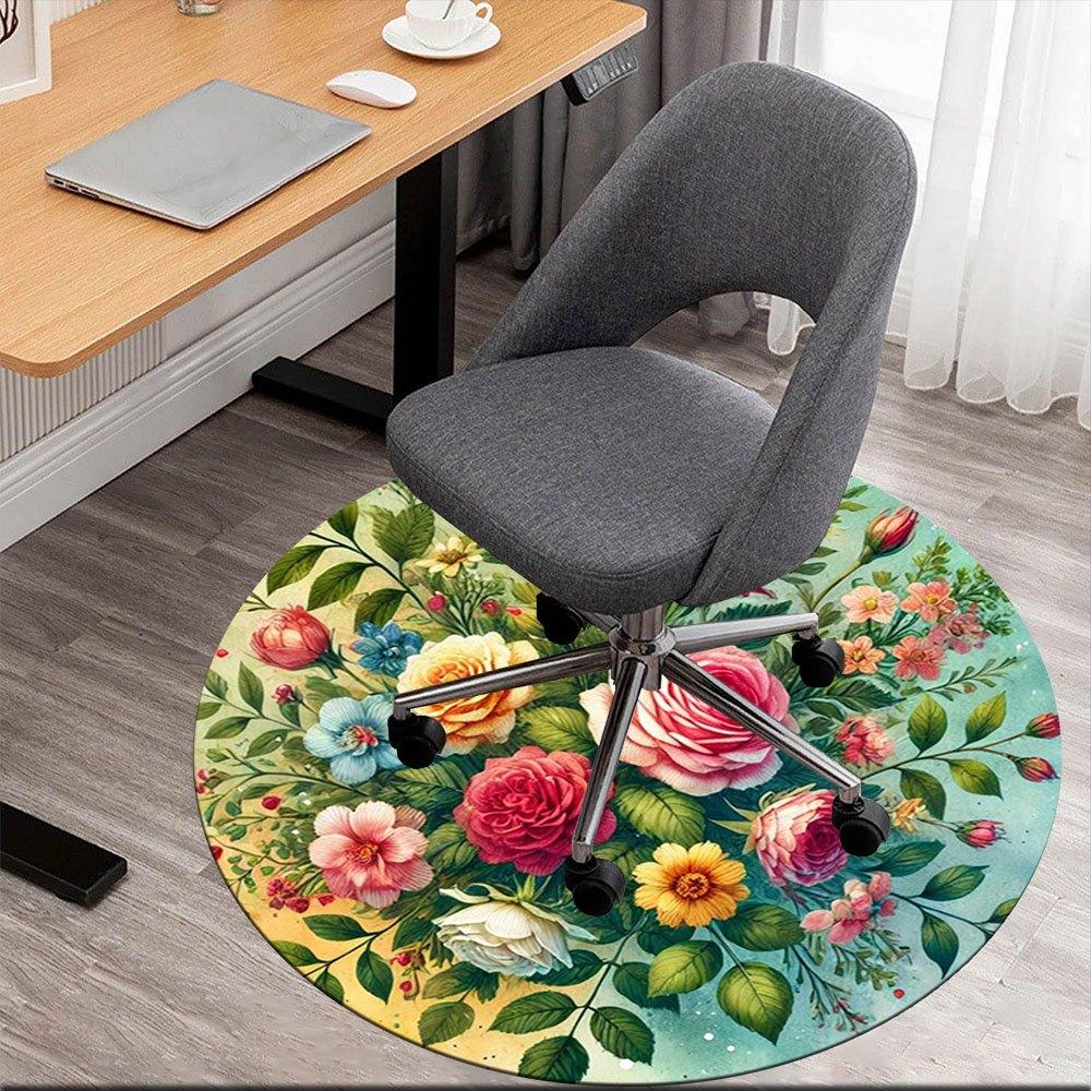 Vintage Floral Bouquet Wall Art DecorRound Non-Slip chair mat chair carpet for office Rugs for Office Decor Gift For Valentine s Day Mother s Day Hall 80cm by 80cm