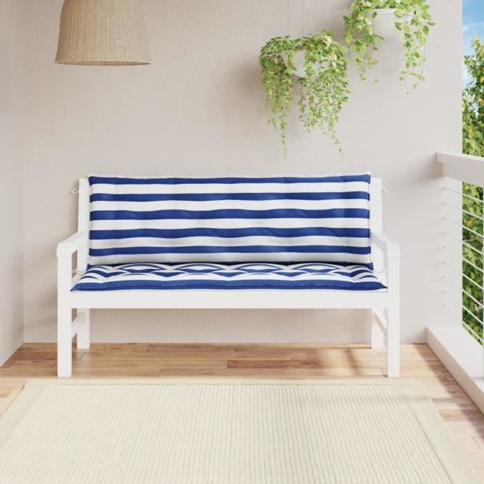 VidaXL Coussins de banc de jardin lot de 2 rayures bleues et blanches 361709