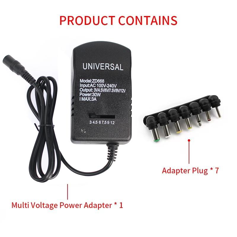 Adaptateur secteur réglable, chargeur multi-tension AC 220 V vers DC 3 V, 4,5 V, 6 V, 7,5 V, 9 V, 12 V, prise UE/US 7 30 W