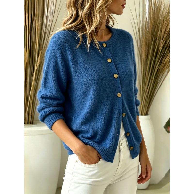 Women S Solid Button Cardigan Long Sleeve Sweater