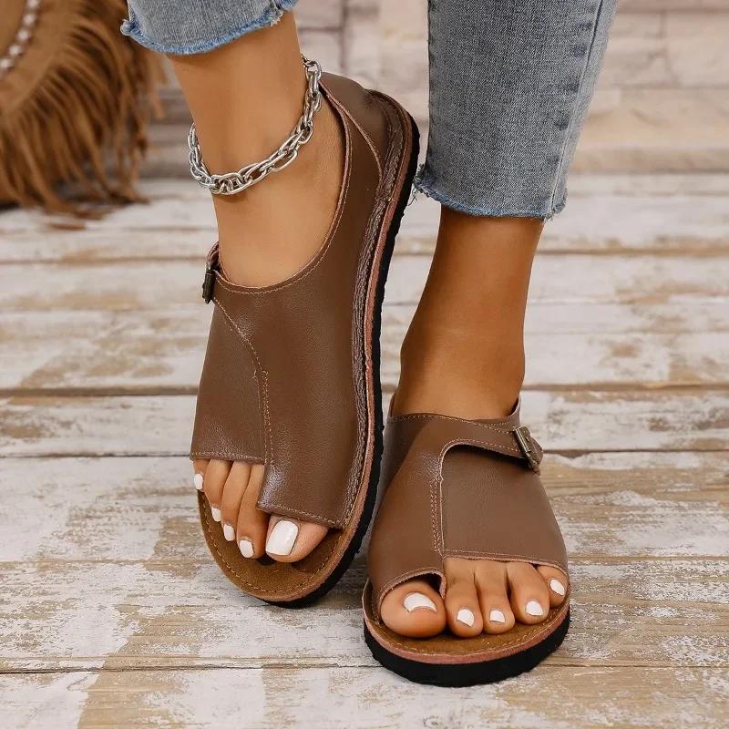 Summer Women's Sandals  New Flat Retro Open Toe DesignerCasual Buckle Foot Fighter Trend Mom Flat Women's Sandals