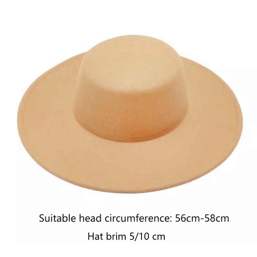Wide Brim Felt Hat Hepburn Style Panama Hat New Flat-top Cap  Jazz