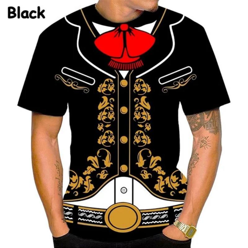 Men's Fashion Black T-Shirt Mexican Mariachi 3d Print T-Shirt Funny Streetwear Short Sleeve T-Shirt