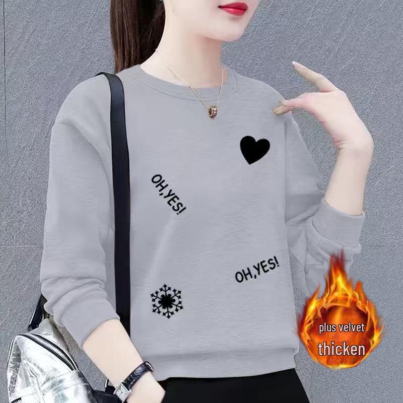 Huamian Women's Plus Size Velvet-Lined Sweatshirt - 2023 Autumn/Winter Casual Loose Fit Pullover Jacket