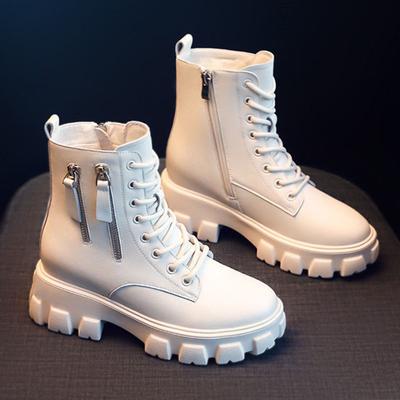 Botas Zapatos de Mujer Salvaje Otoño e Invierno Nieve Zapatos de Algodón Botines de Suela Gruesa Botas de Cuero