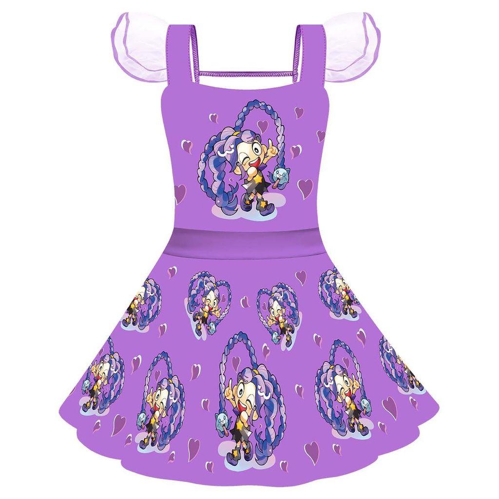 83129 Kids Girls Purple Lily Lovebraids Print Mesh Ruffle Dress 100cm фиолетовый