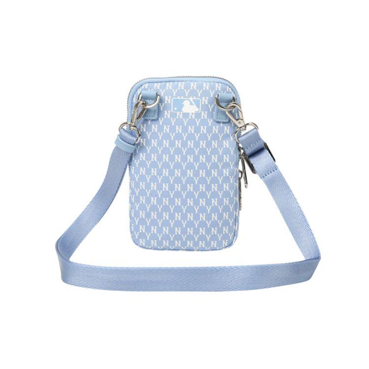 MLB Monogram Series Vintage All-Over Print NY Yankees Polyester Phone Bag Shoulder Bag Crossbody Bag Mini Unisex bags Sky-Blue 32BGDK111-50S