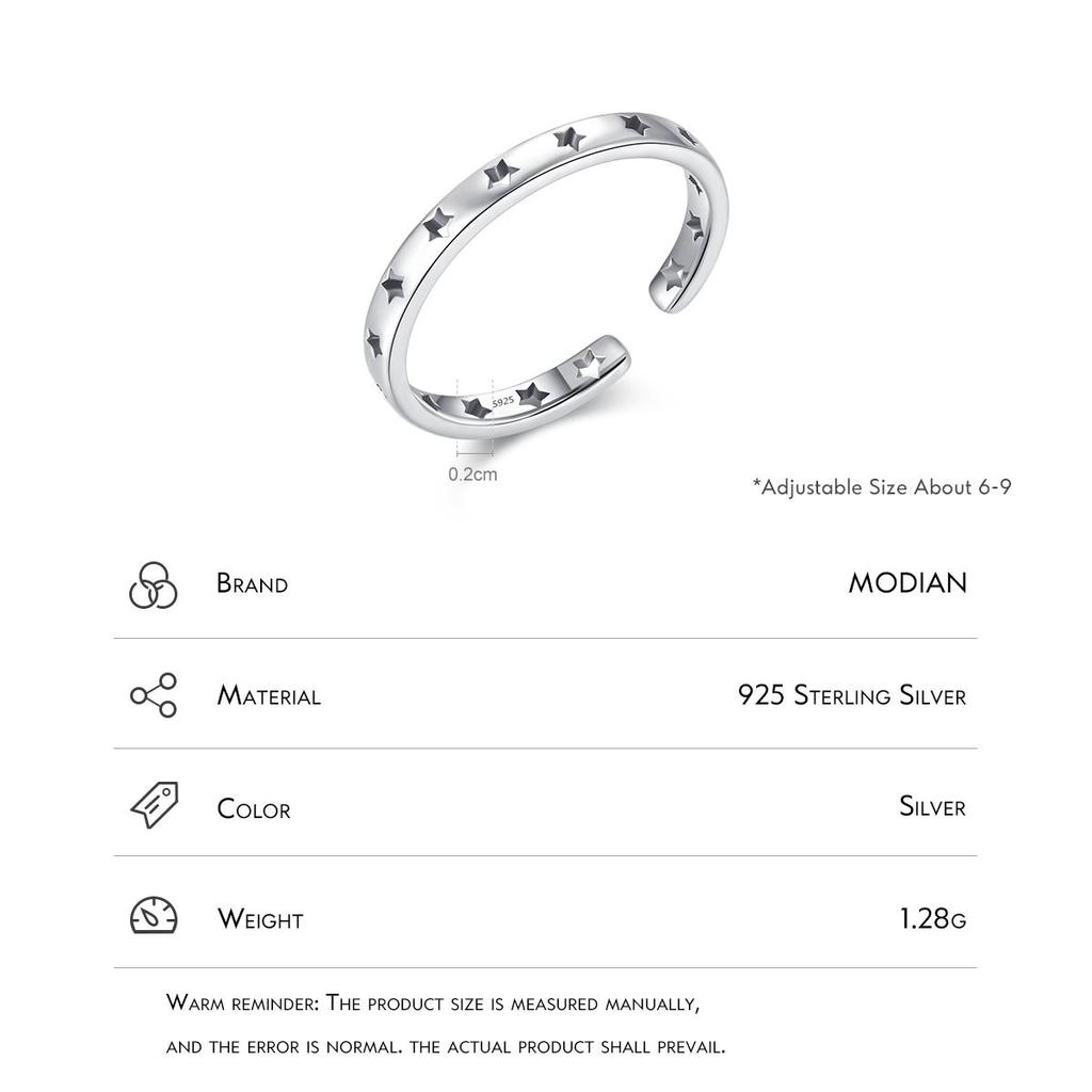 MODIAN 925 Sterling Silver Vintage Hollow Stars Opening Finger Rings Classic Retro Adjustable Ring For Women Fine Jewelry Gifts