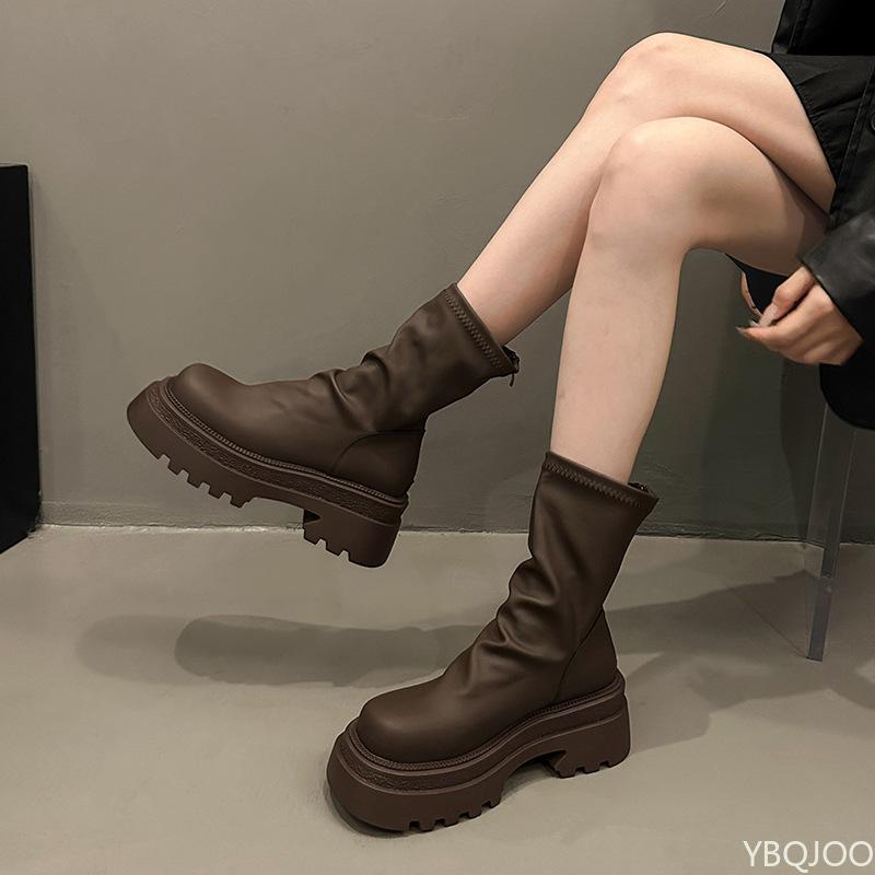 Fashionable Versatile Thick Heeled Short Boots Women Spring Autumn Casual Minimalist Comfortable New Thick Soled Women'S Shoes