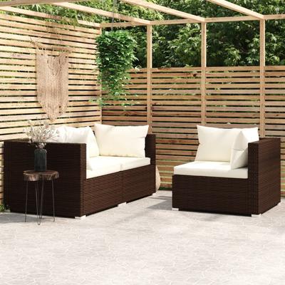 Vidaxl 3-Cz. Garden Lounge Set, Cushions, PE Rattan, Brown