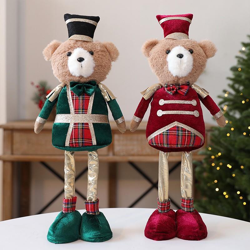 Plush Christmas Bear Ornament Decorative Figurine Holiday Display Window Party Decoration
