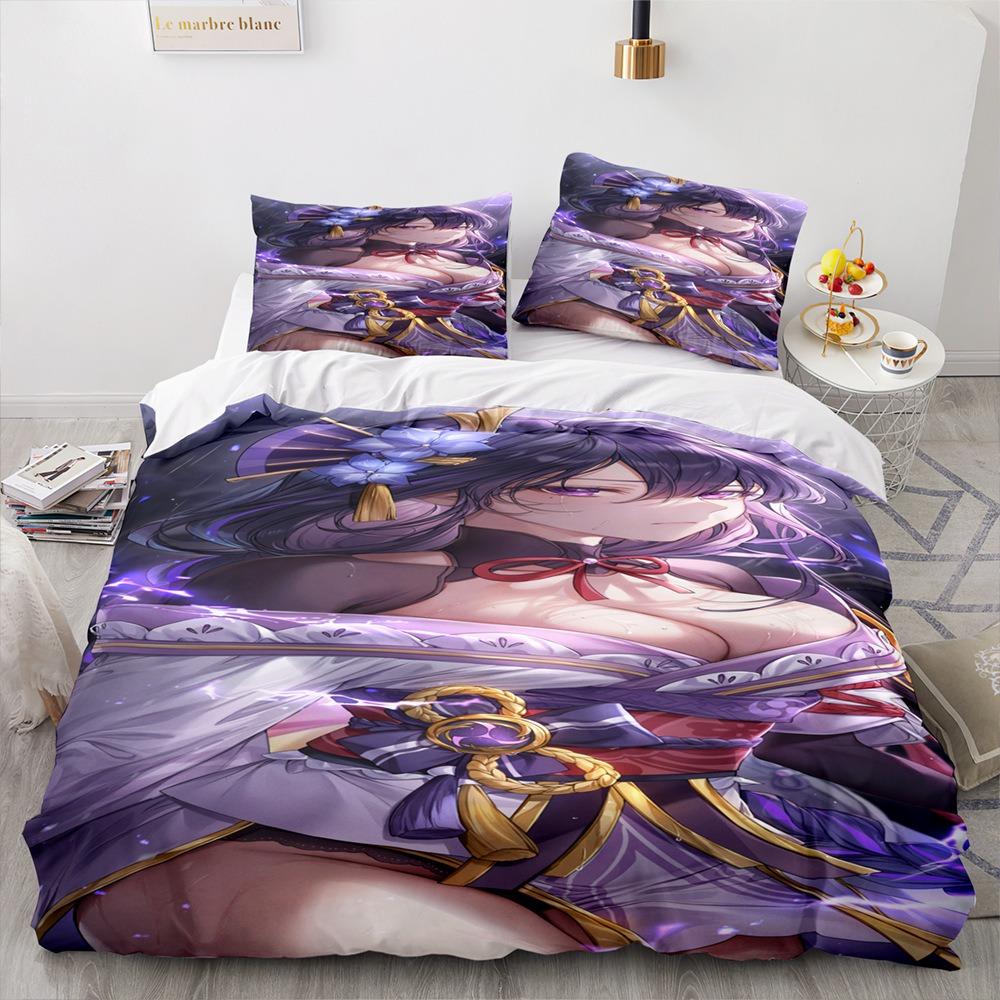 Genshin Impact Bedding Sets Quilt Bed Cover Comforter Duvet Cover Pillow Case 2-3 Pieces Sets Kids Adult Bedroom Decoration