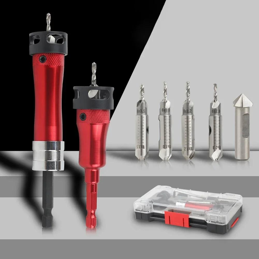 Senkerbohrer-Set mit Schnellwechsel-Positionierung und einstellbarer Senktiefe für verschiedene Schrauben