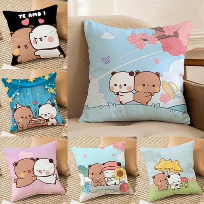 Popular Lovely Cartoon Bubu  Dudu Cute 2 Cushion Cover Silky Elegant Comfort Sofa Bed Invisible Zipper Beach Pillowcase