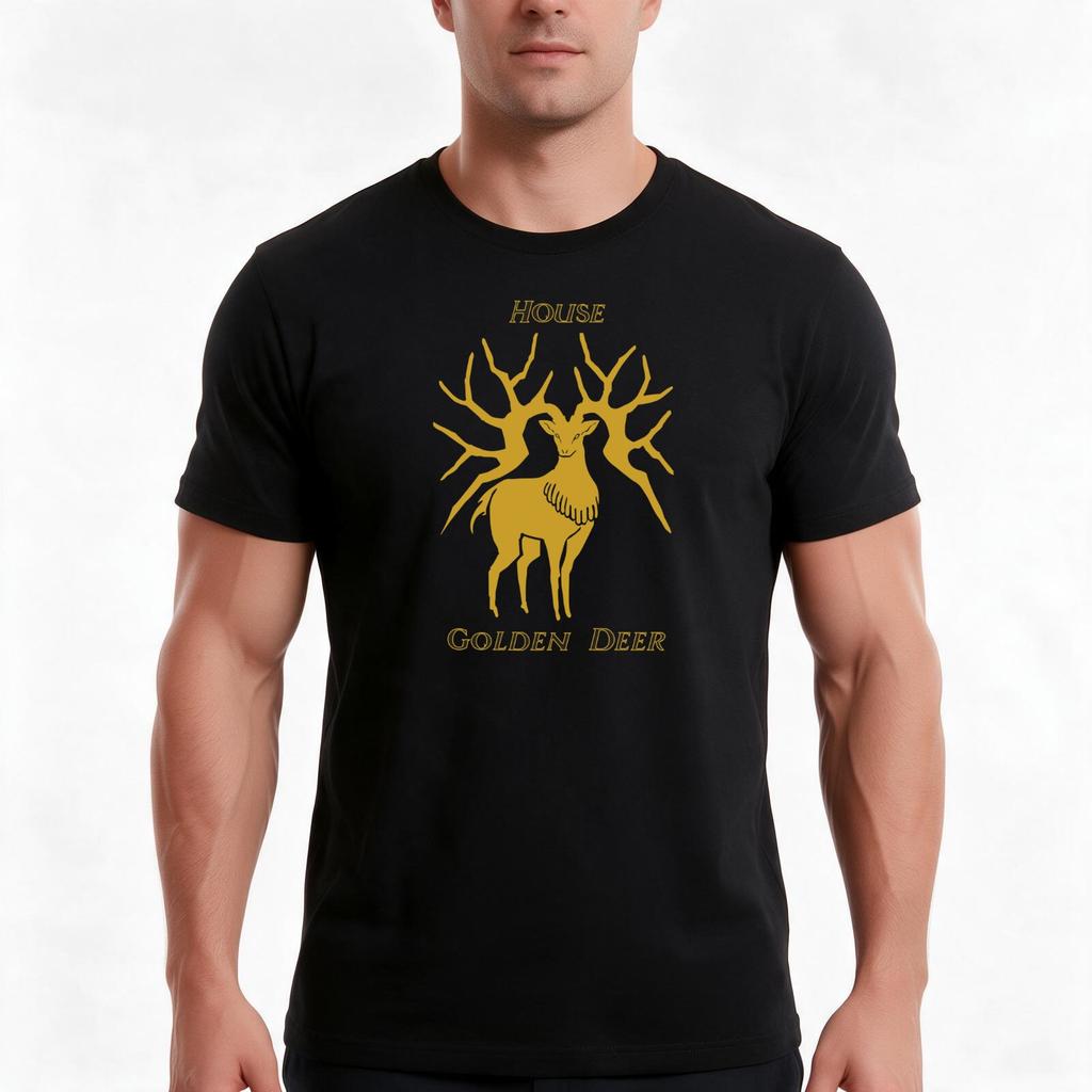 House Golden Deer Tshirt Summer Casual Cotton Tee Oversized Streetwear Tops Vintage Graphic Print Loose Fit Short Sleeve