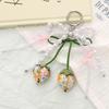 New Ribbon Pearl Strawberry Bow Keychain DIY Jewelry Style Mobile Phone Pendant Bag Charm Pendant Mobile Phone Chain