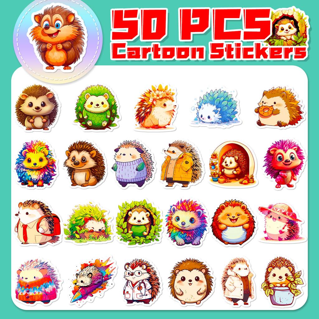 50 Little Hedgehog Stickers Cartoon Cute Animal Graffiti Stickers Diy Skateboard Mobile Phone Luggage Stickers