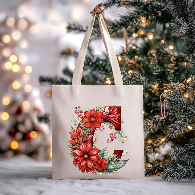 Christmas letter flower print niche trend tote bag shoulder bag