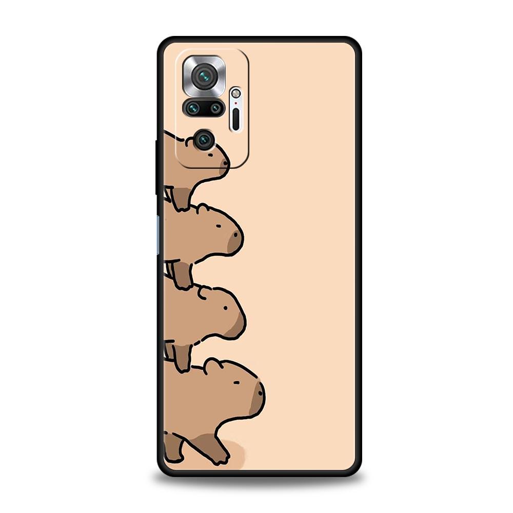 Cartoon Capybara Phone Case For Xiaomi Redmi Note 14 13 5G 10 11 12 Pro Plus 4G 14C 13C 12C 10C Black Cover