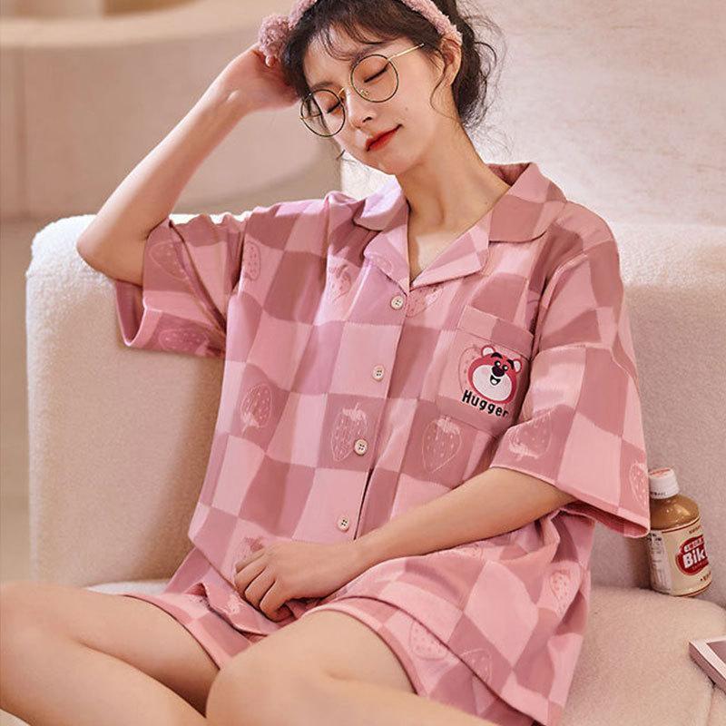 Japanese-style Unprinted Style Summer Fresh Cotton Pajamas Women's Short Sleeves 1011 New Loose Outer Loungewear Suit