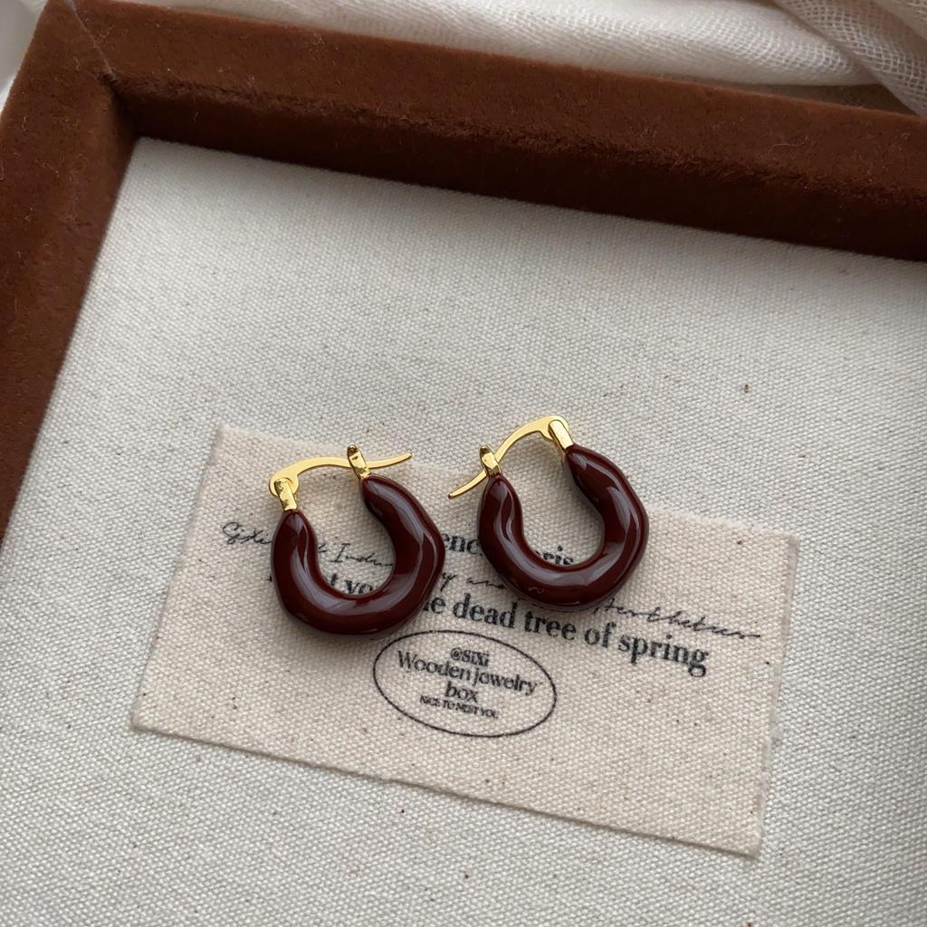 Geometric Red Earrings Women'S Niche Retro Sense Trendy Niche Design Sense Premium Earrings Retro French Earrings