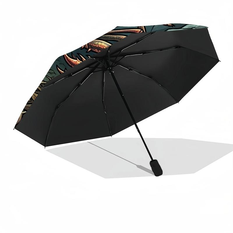 Mechanical Crab Emblem pattern umbrella, portable and foldable design, 8 ribs, a casual accessory for Halloween, Christmas, and birthday gifts.