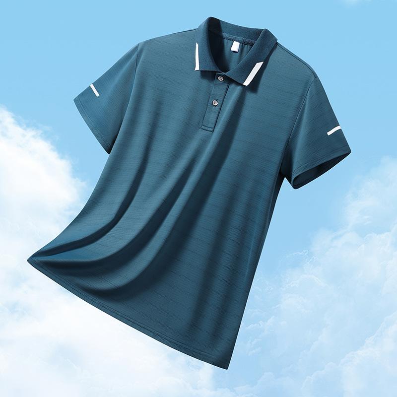 Ice Silk Men's Short Sleeved T-shirt Thin T-shirt Casual Large Solid Color Breathable Quick Drying Polo Shirt Men's Wear
