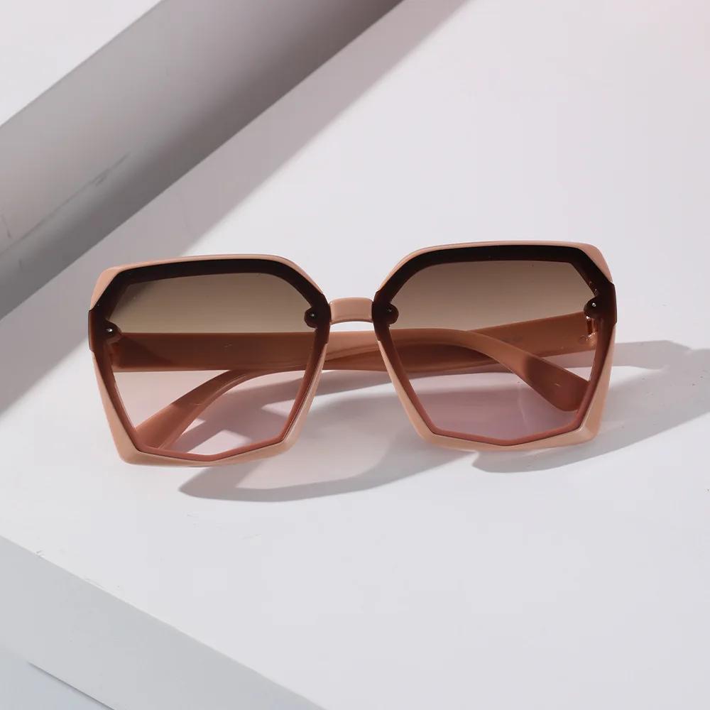 Champagne Brown Big Frame Sunglasses Ladies Fashion Sunshade Sunglasses Brand Designer Multicolor  Sunglasses Women Vintage